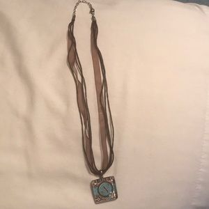 “N” initial teal and brown necklace